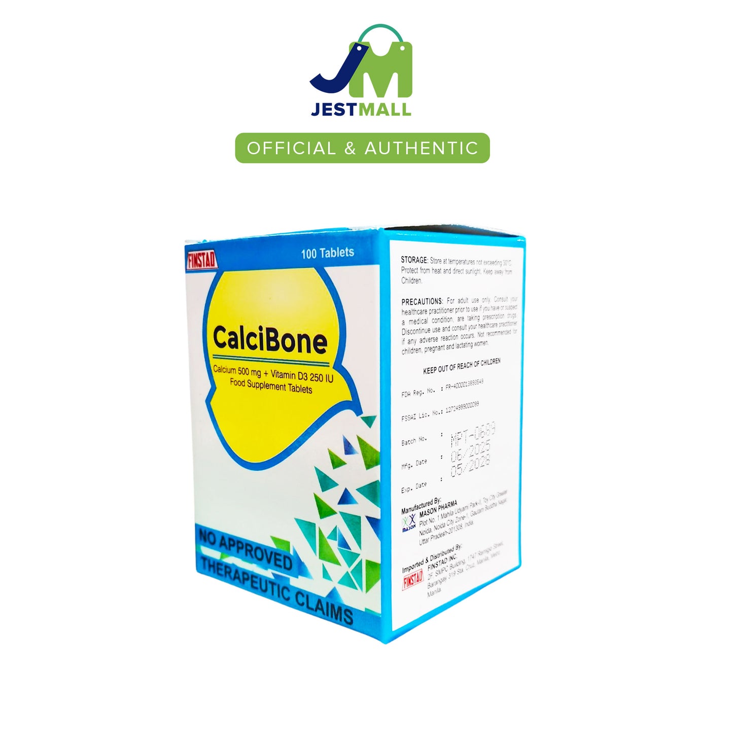 CALCIBONE tablets combine Calcium 500mg and Vitamin D3 250IU to help support bone strength, calcium absorption, and healthy teeth. Daily bone support in 100 tablets.