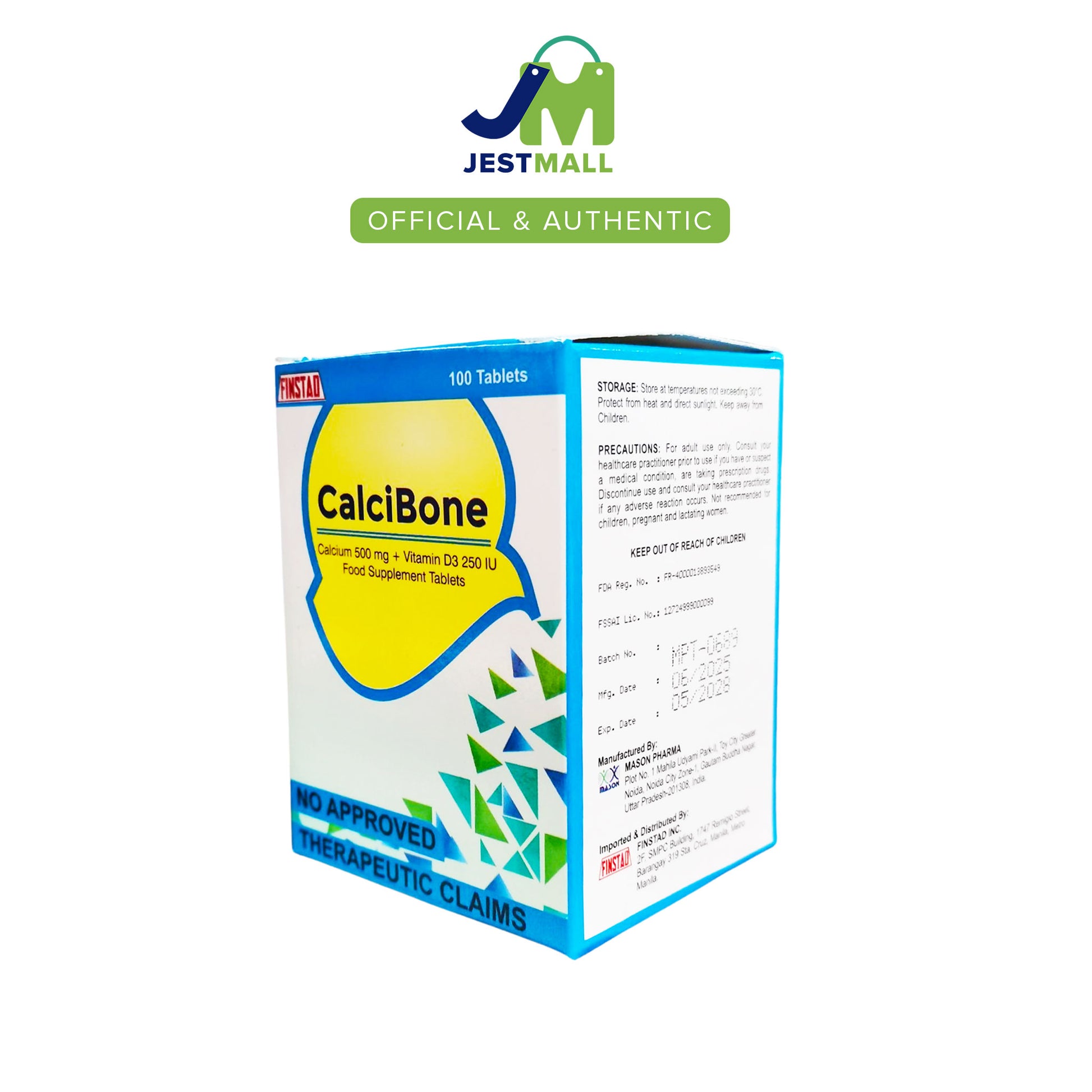 CALCIBONE tablets combine Calcium 500mg and Vitamin D3 250IU to help support bone strength, calcium absorption, and healthy teeth. Daily bone support in 100 tablets.