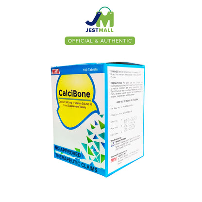 CALCIBONE tablets combine Calcium 500mg and Vitamin D3 250IU to help support bone strength, calcium absorption, and healthy teeth. Daily bone support in 100 tablets.