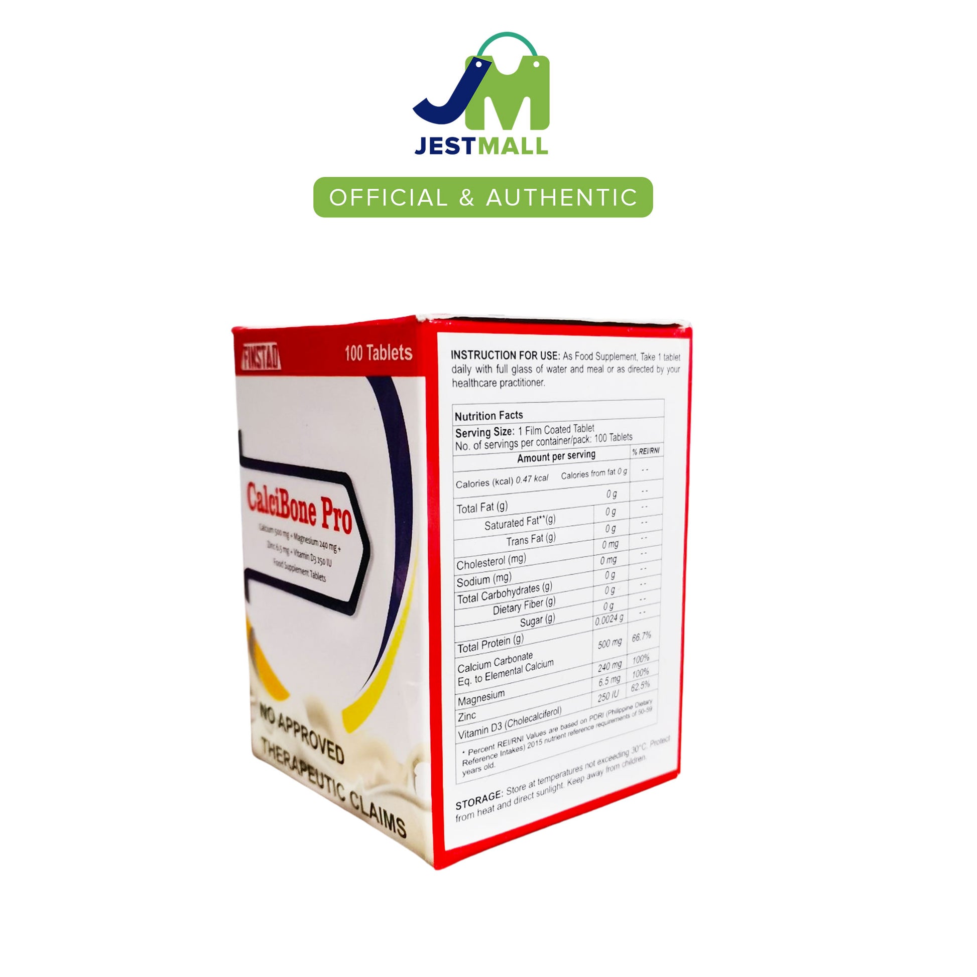 CALCIBONE PRO Calcium 500mg + Magnesium 240 mg + Zinc 6.5 mg + Vitamin D3 250 IU Food Supplement Tablet 100's