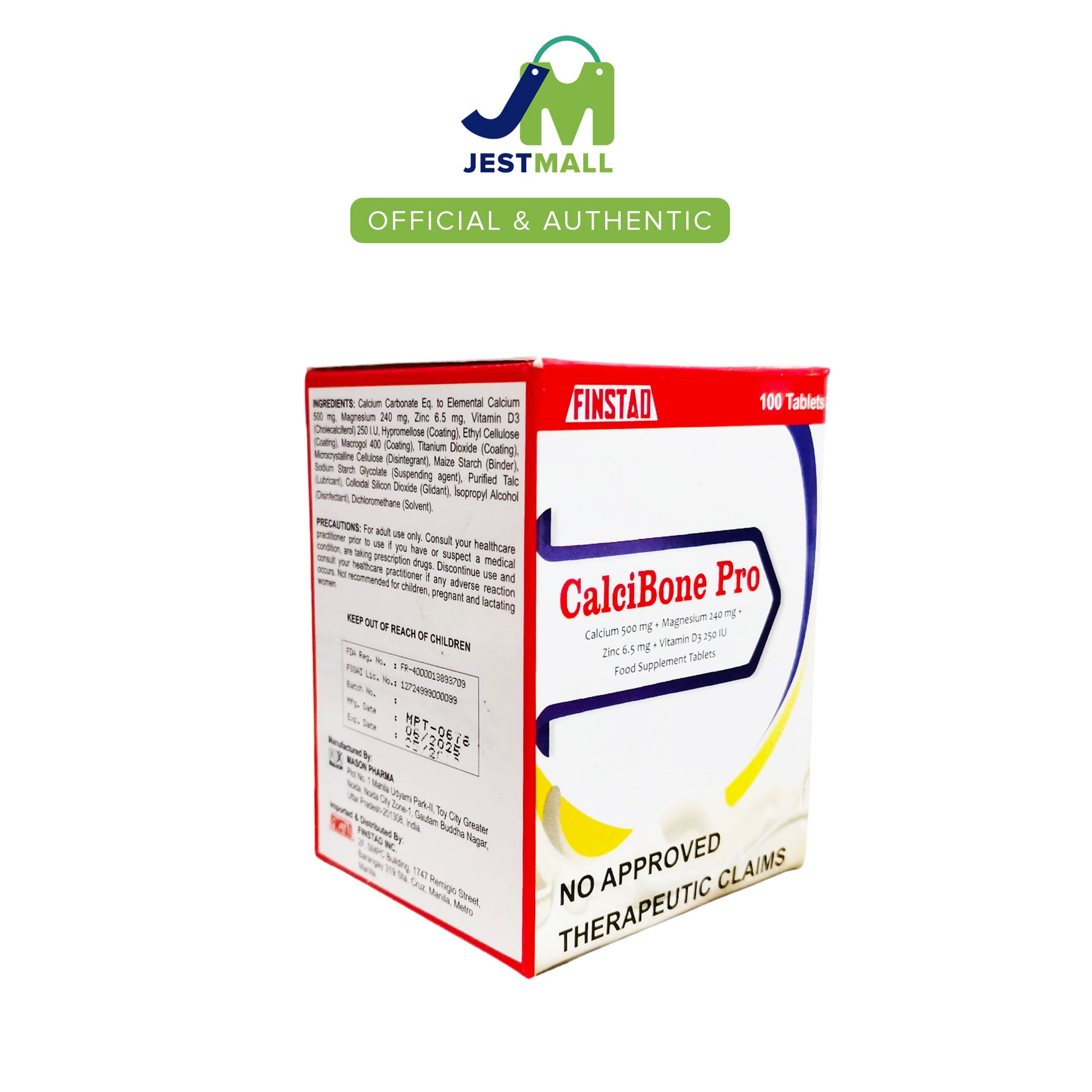 CALCIBONE PRO Calcium 500mg + Magnesium 240 mg + Zinc 6.5 mg + Vitamin D3 250 IU Food Supplement Tablet 100's