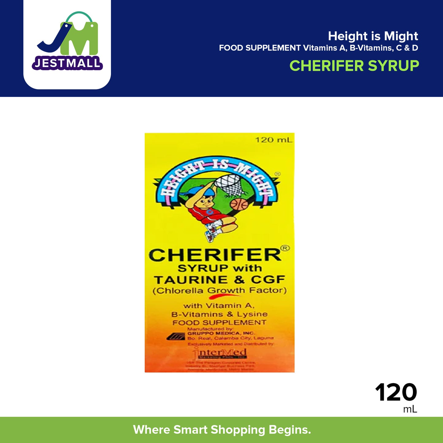 CHERIFER SYRUP Height is Might! FOOD SUPPLEMENT Vitamins A, B-Vitamins, C & D  120 ML