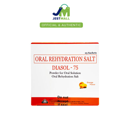DIASOL 75 Oral Rehydration Salt Powder Orange Flavor Sachets 25s box