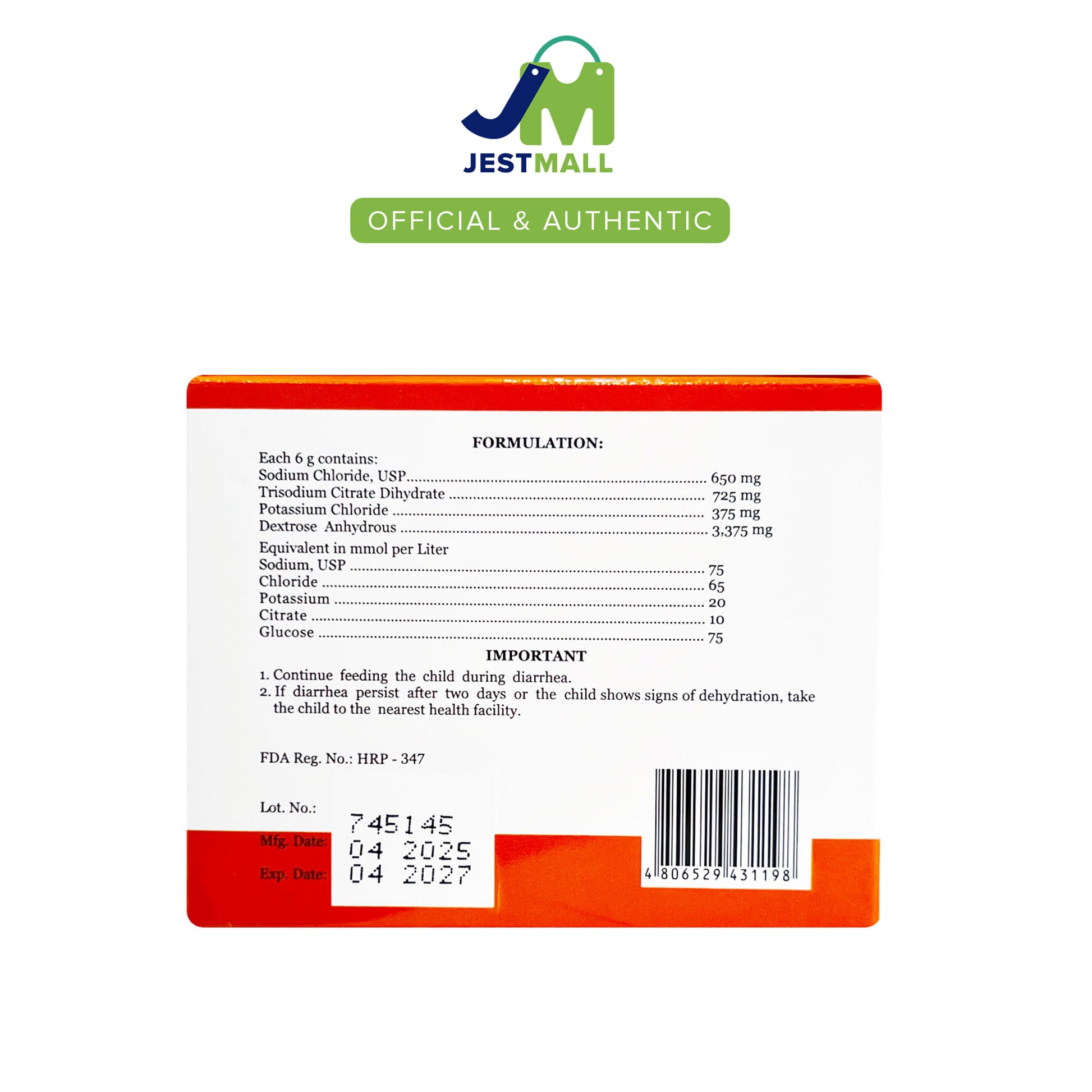 DIASOL 75 Oral Rehydration Salt Powder Orange Flavor Sachets 25s box