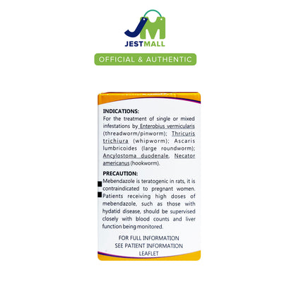 DM Mebendazole 500mg Anthelmintic Tablets 100s pack