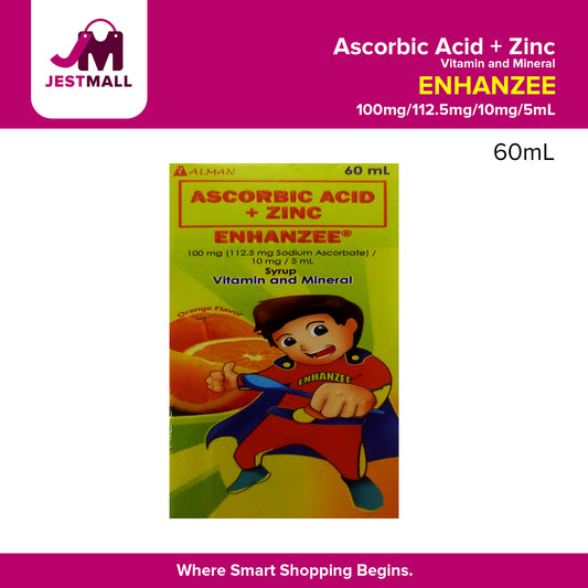 (ENHANZEE) Ascorbic Acid + Zinc 100mg (112.5mg Sodium Ascorbate) /10mg/5ml Syrup 60ml