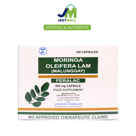 FERALAC Moringa Oleifera Malunggay 500mg capsules 100s bottle, herbal food supplement for daily wellness