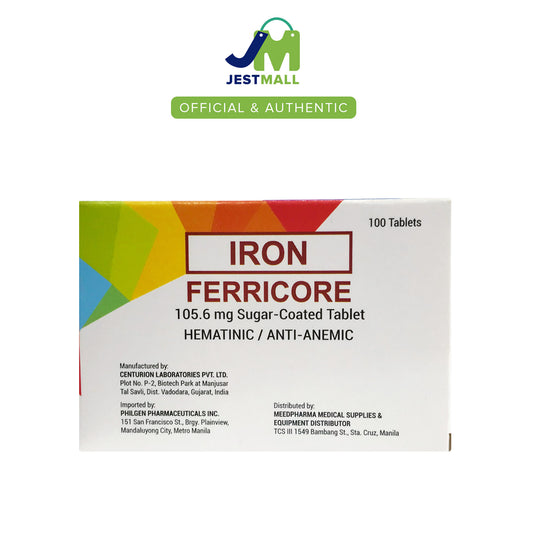 FERRICORE Iron Ferrous Sulfate 105.6mg sugar-coated tablets 100s bottle, iron supplement for daily wellness
