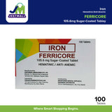 FERRICORE Iron (as Ferrous Sulfate) Sugar Coated Hematinic / Anti-Anemic 105.6 mg Tablet 100's