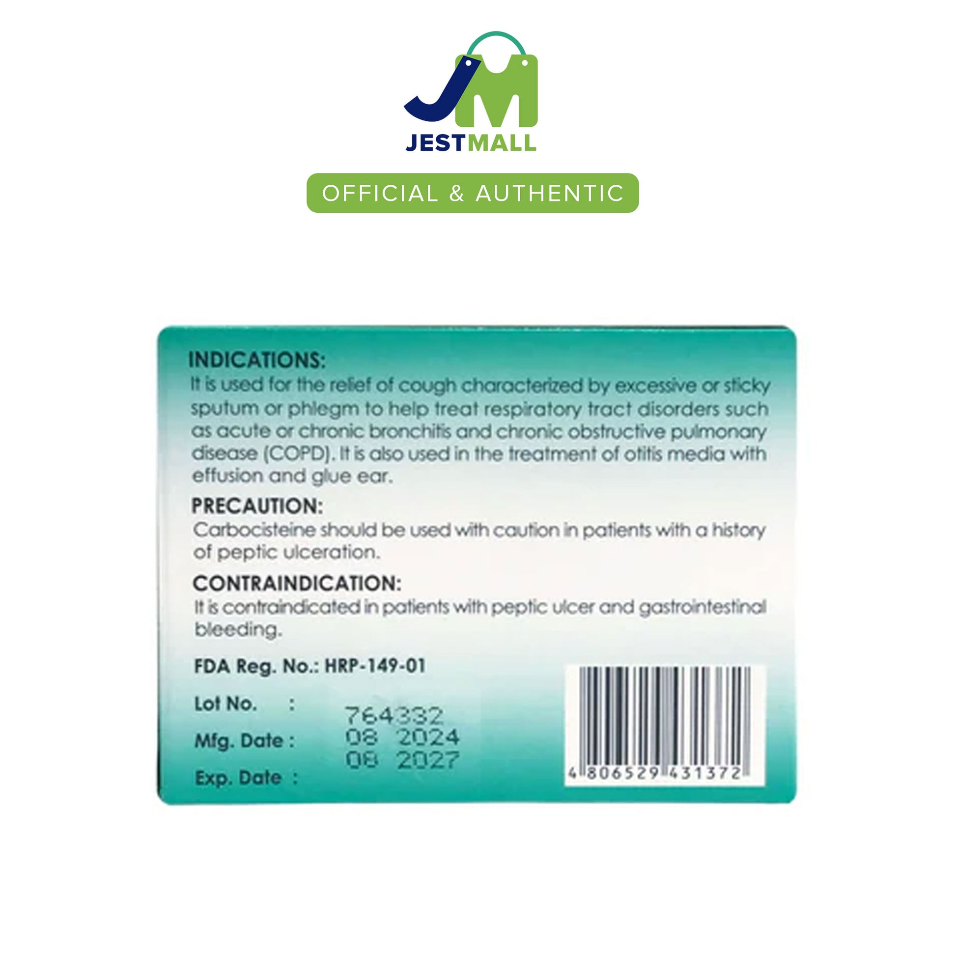 FLEMUX R Carbocisteine 500mg Mucolytic Capsules 100s pack