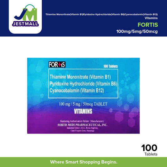 FORTIS Vitamin B1 + B6 + B12 100mg/5mg/50mcg Tablets 100's