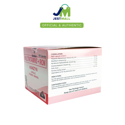HANIZYN Multivitamins with Iron Vitamin Mineral Capsules 100s pack