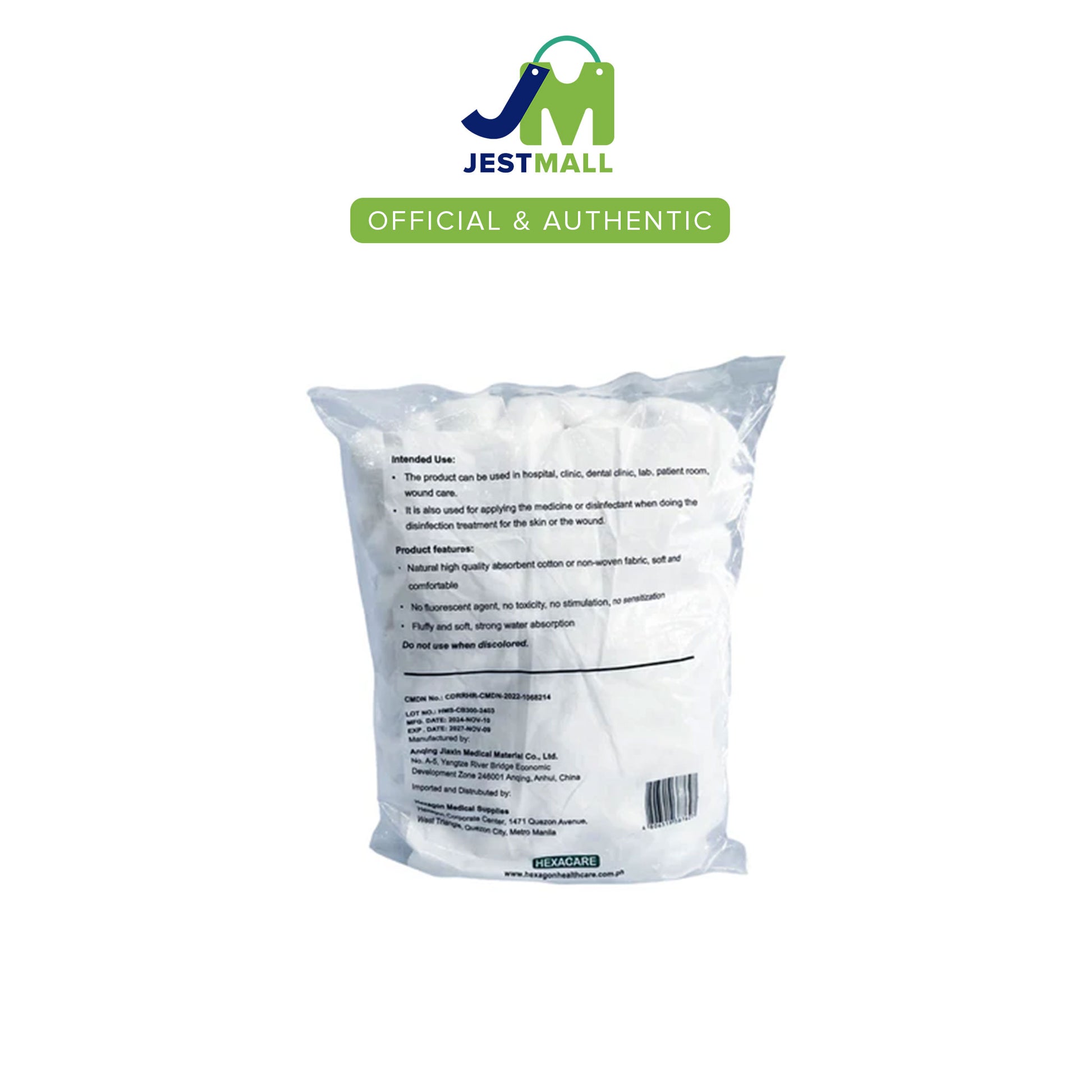 HEXACARE 100% Cotton Balls 0.3g per piece pack of 300s soft absorbent dressings
