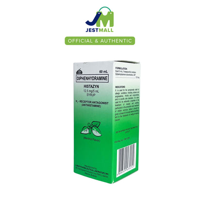 HISTAZYN Allergy Relief Antihistamine Syrup Diphenhydramine 12.5mg/mL 60mL