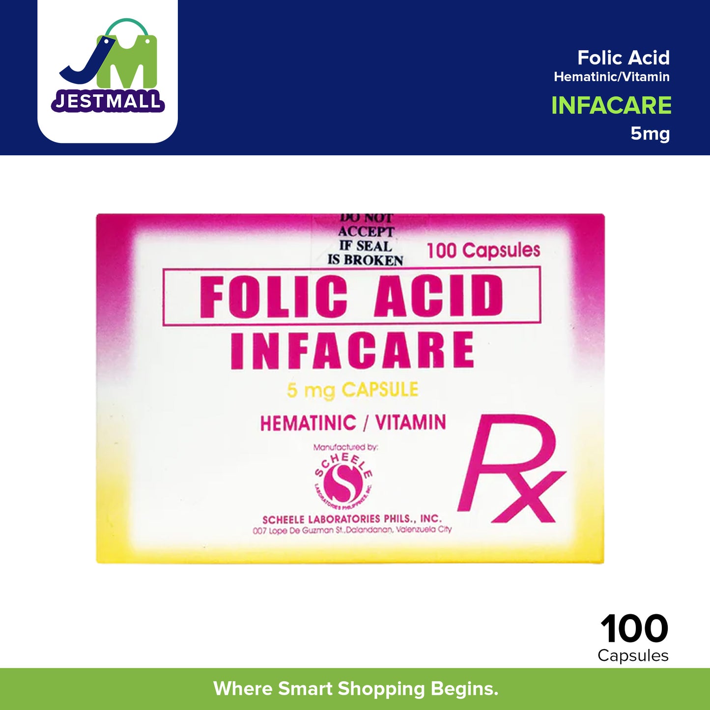 INFACARE Folic Acid Hematinic / Vitamin 5 mg Capsules 100's