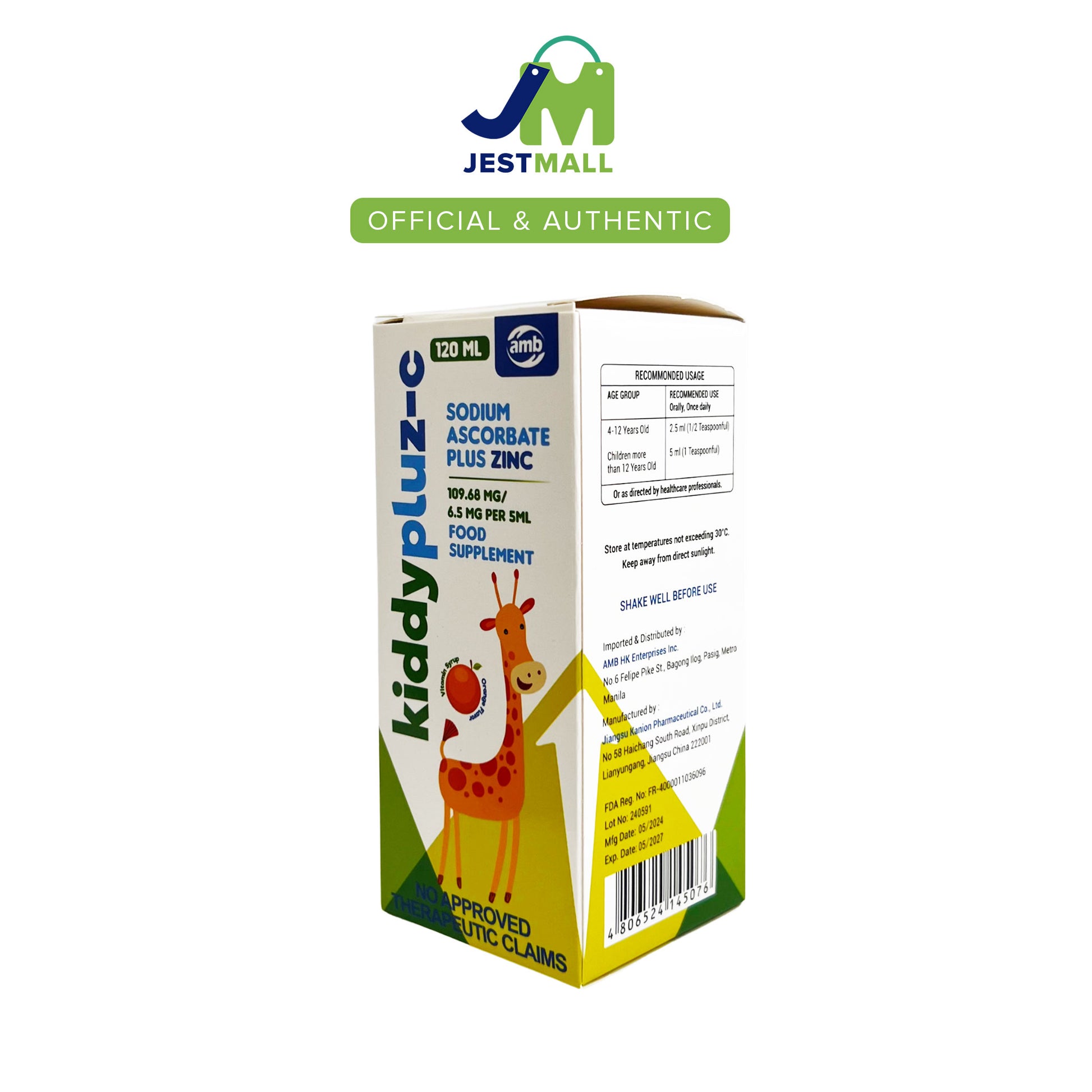 KIDDYPLUZ-C Vitamin C with Zinc Syrup 120mL food supplement for kids