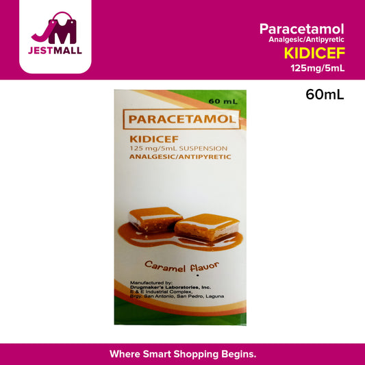 KIDICEF Paracetamol 125mg /5ml Suspension Analgesic/Antipyretic Caramel Flavor 60ml
