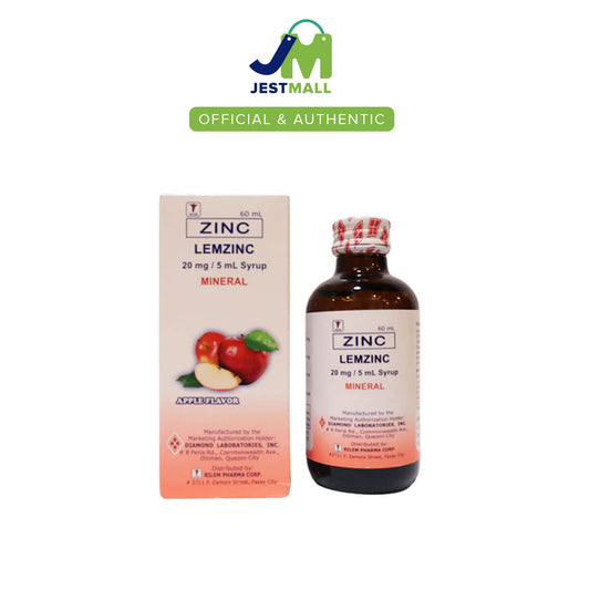 LEMZINC zinc mineral syrup 60ml apple flavor 20mg per 5ml immune support