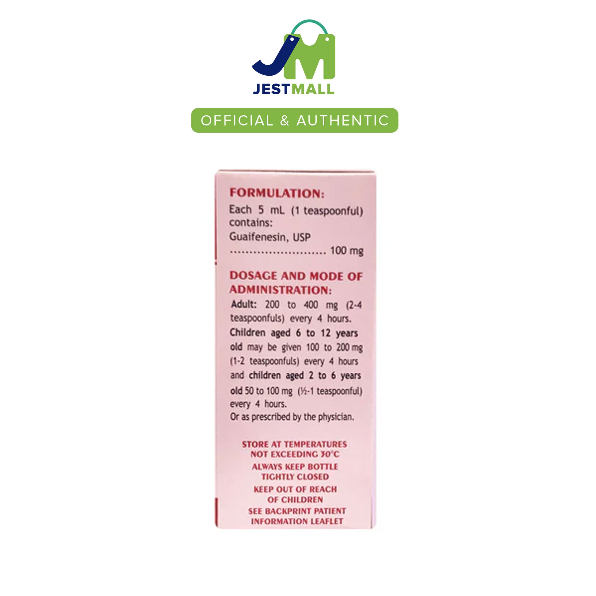 LUMARTUSS Guaifenesin Expectorant Cherry Flavor Syrup 60mL bottle