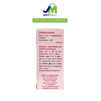 LUMARTUSS Guaifenesin Expectorant Cherry Flavor Syrup 60mL bottle