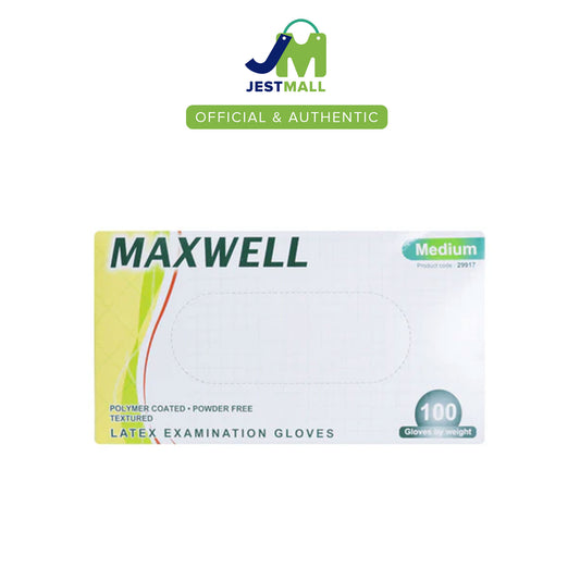 MAXWELL Latex Examination Gloves Medium Polymer Coated Powder Free Textured 100s disposable gloves