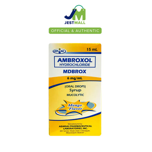 MDBROX Ambroxol Hydrochloride 6mg/mL Oral Drops Syrup Mango Flavor 15mL