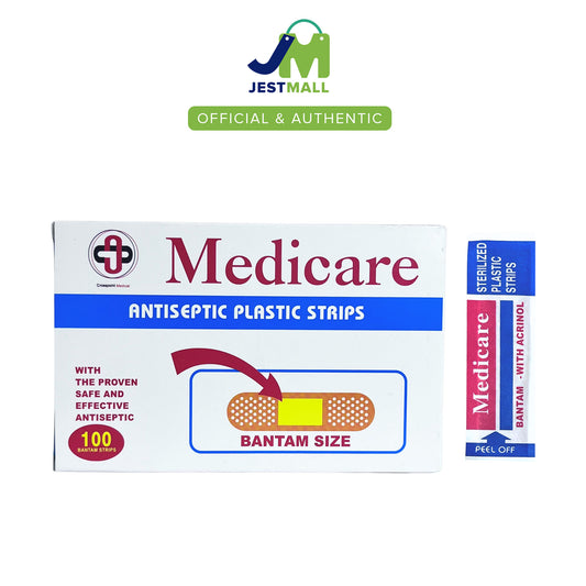 MEDICARE Band Aid Antiseptic Plastic Strips with Acrinol Bantam Size 100s – First Aid Strips