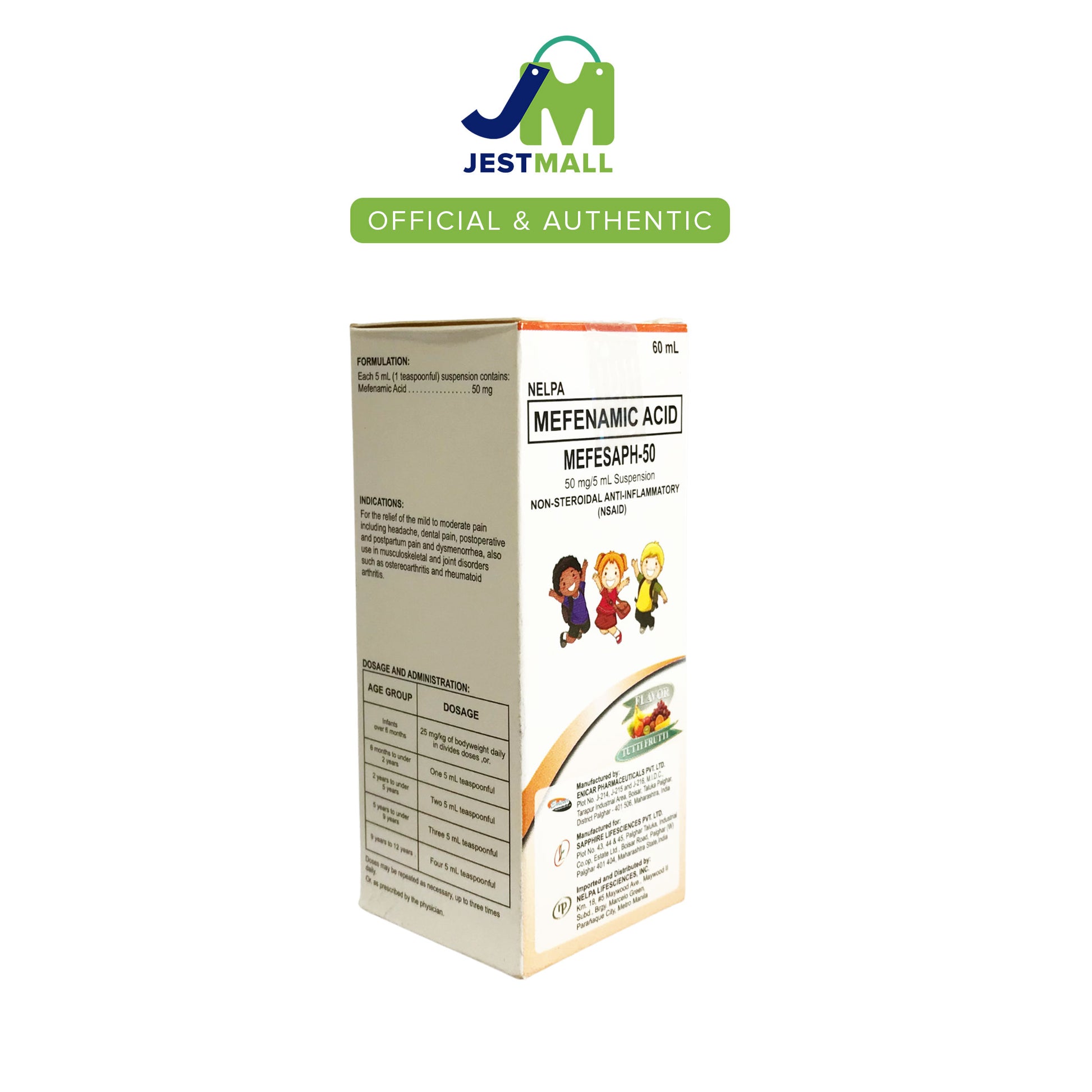 MEFESAPH 50 Mefenamic Acid 50mg/5mL Suspension 60mL bottle
