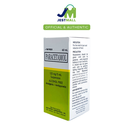 MYREX Paracetamol 125mg/5mL Suspension Alcohol Free 60mL bottle