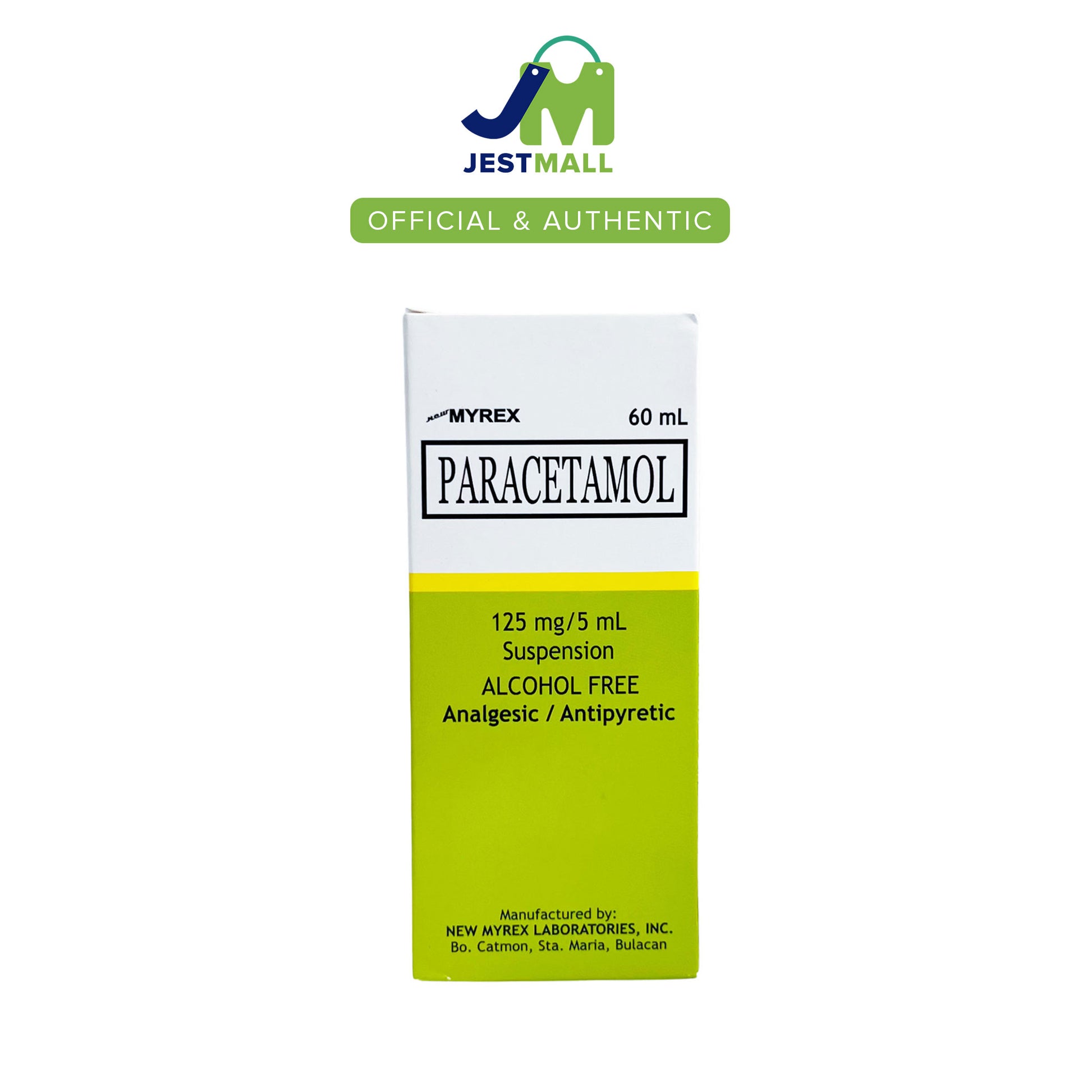 MYREX Paracetamol 125mg/5mL Suspension Alcohol Free 60mL bottle