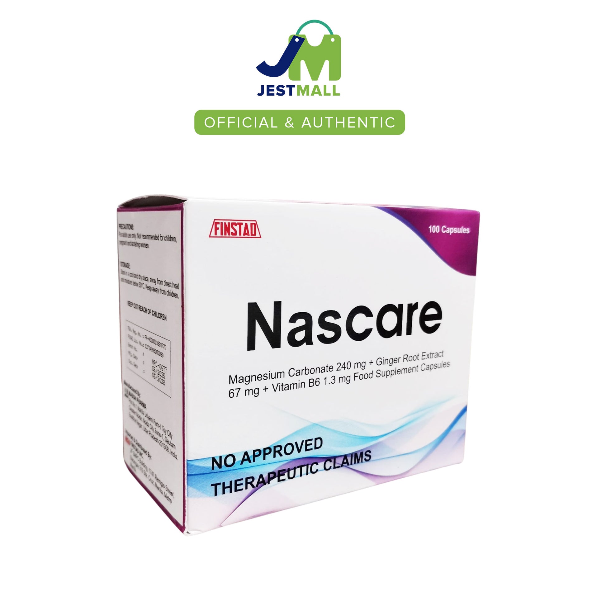 NASCARE Magnesium with Ginger and Vitamin B6, 100 capsules bottle for daily wellness support
