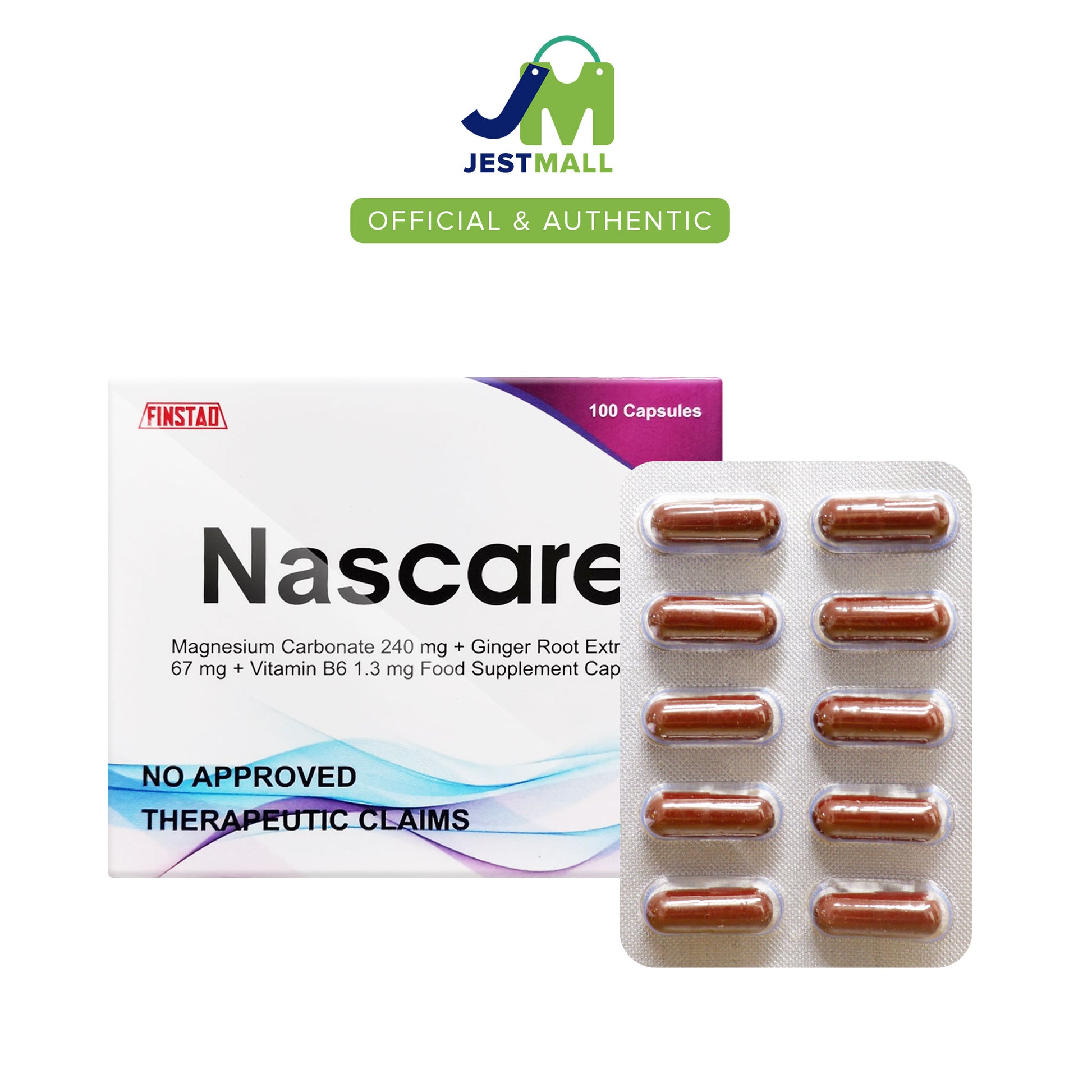 NASCARE Magnesium with Ginger and Vitamin B6, 100 capsules bottle for daily wellness support