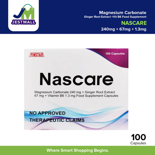 NASCARE Magnesium Carbonate 240 mg + Ginger Root Extract 67 mg + Vitamin B6 1.3 mg Food Supplement Capsule 100's