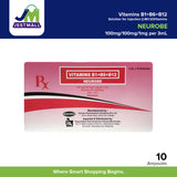 NEUROBE Vitamins B1 + B6 + B12 Solution for Injection (I.M / I.V.) 100 mg / 100 mg/1 mg per 3mL Ampoules 10's