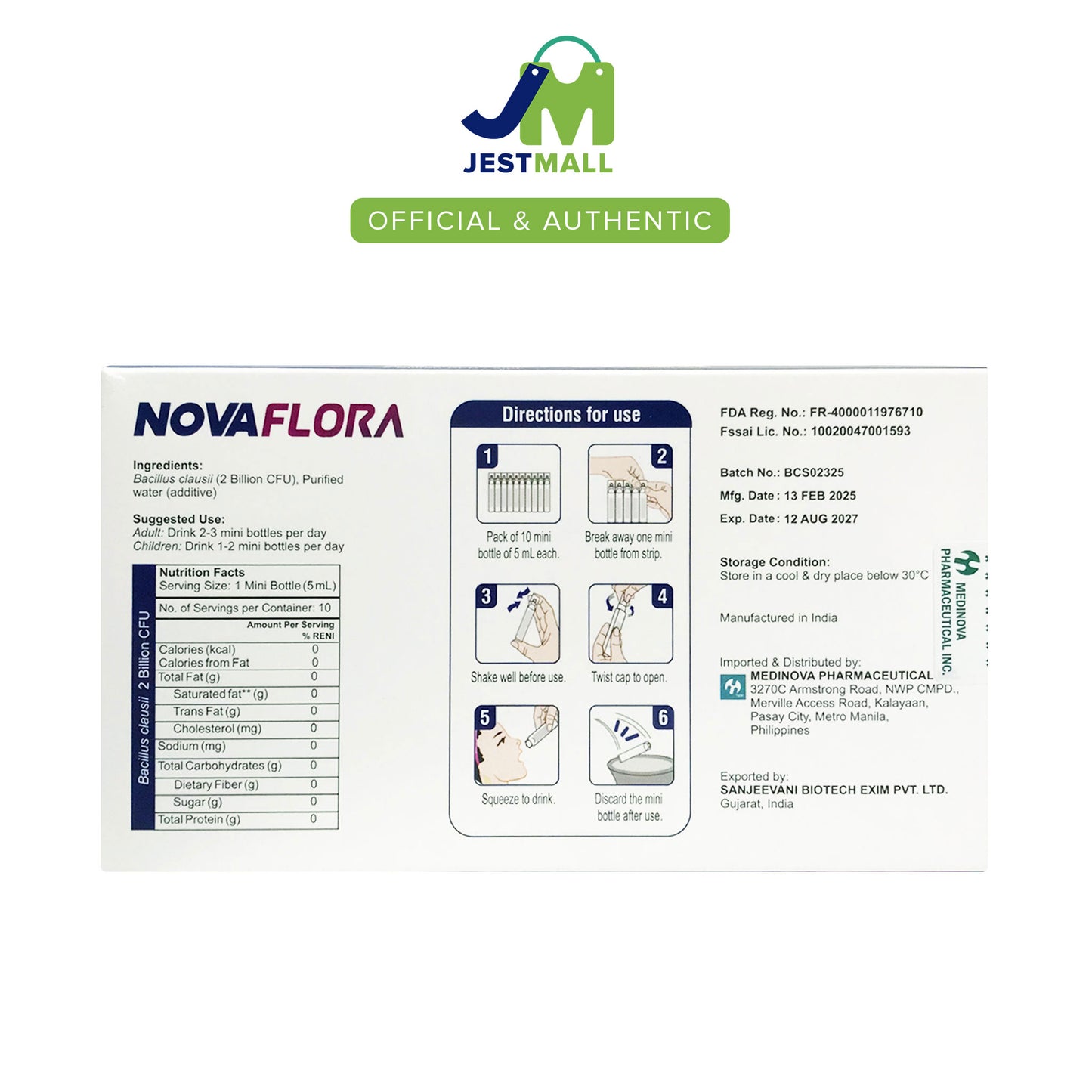 NOVA FLORA Probiotic Bacillus Clausii Liquid Supplement 10s pack