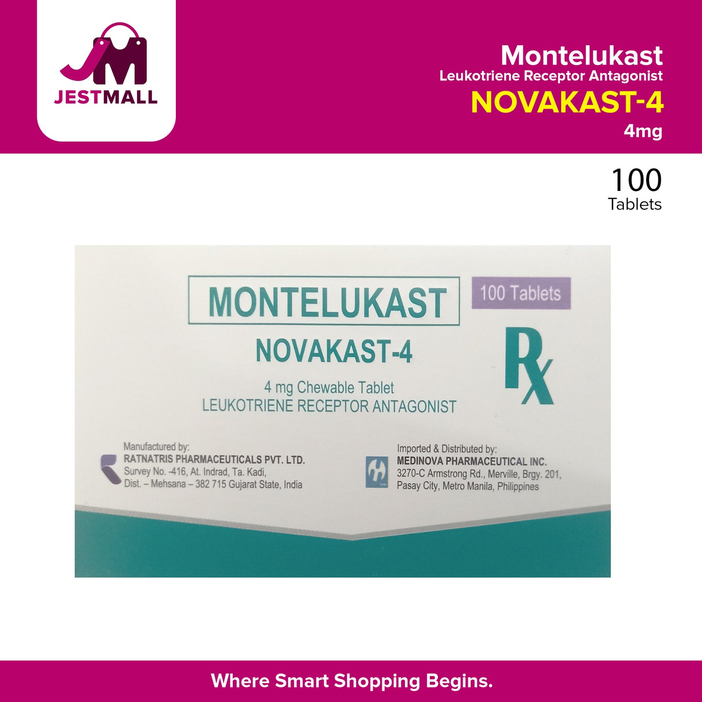 NOVAKAST-4 Montelukast 4mg Chewable Tablet 100's