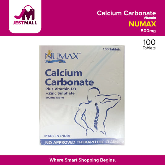 NUMAX Calcium Carbonate Plus Vitamin D3 +Zinc Sulphate 500mg Tablet 100's