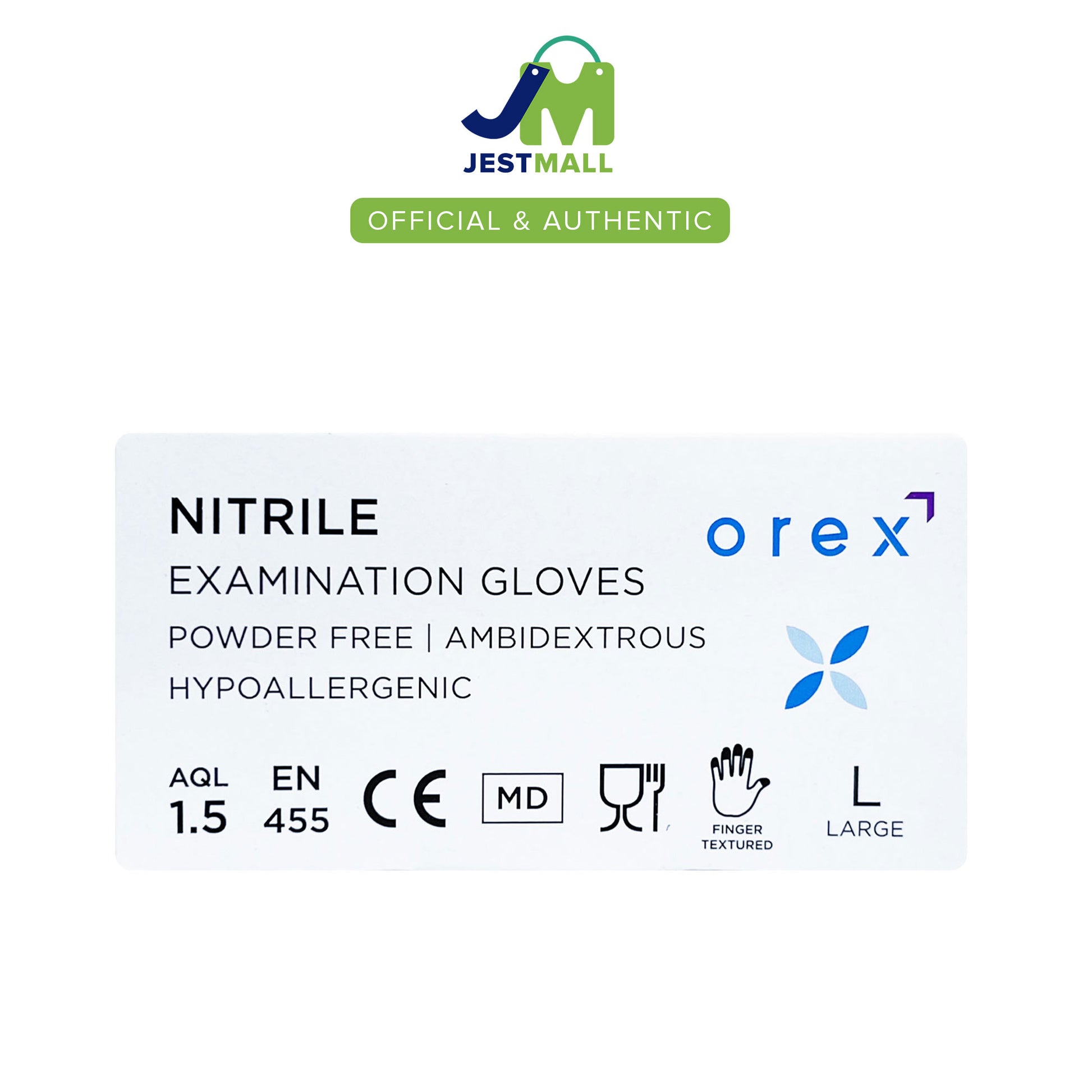 OREX Nitrile Examination Gloves Large Powder Free Hypoallergenic 100s box