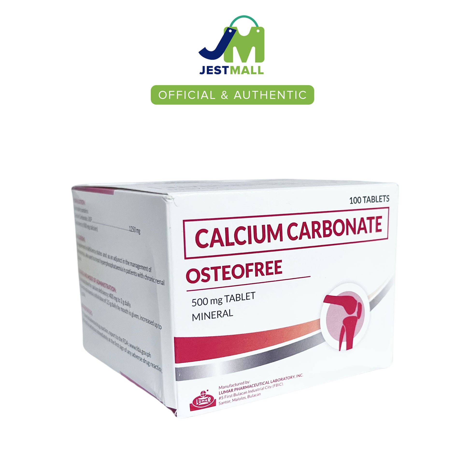 OSTEOFREE Calcium Carbonate 500mg tablets 100s bottle, mineral supplement for daily bone support