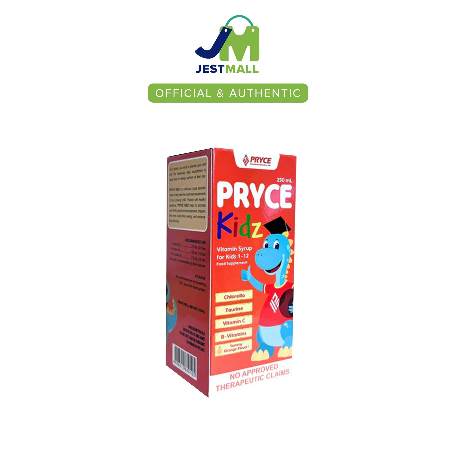 PRYCE Kids Syrup chlorella taurine vitamin C B-vitamins orange flavor bottle