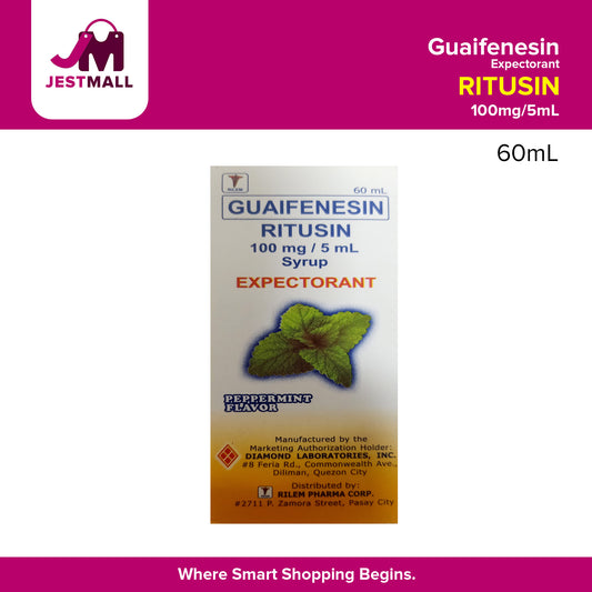 RITUSIN Guaifenesin 100mg/5mL Syrup Peppermint Flavor 60mL