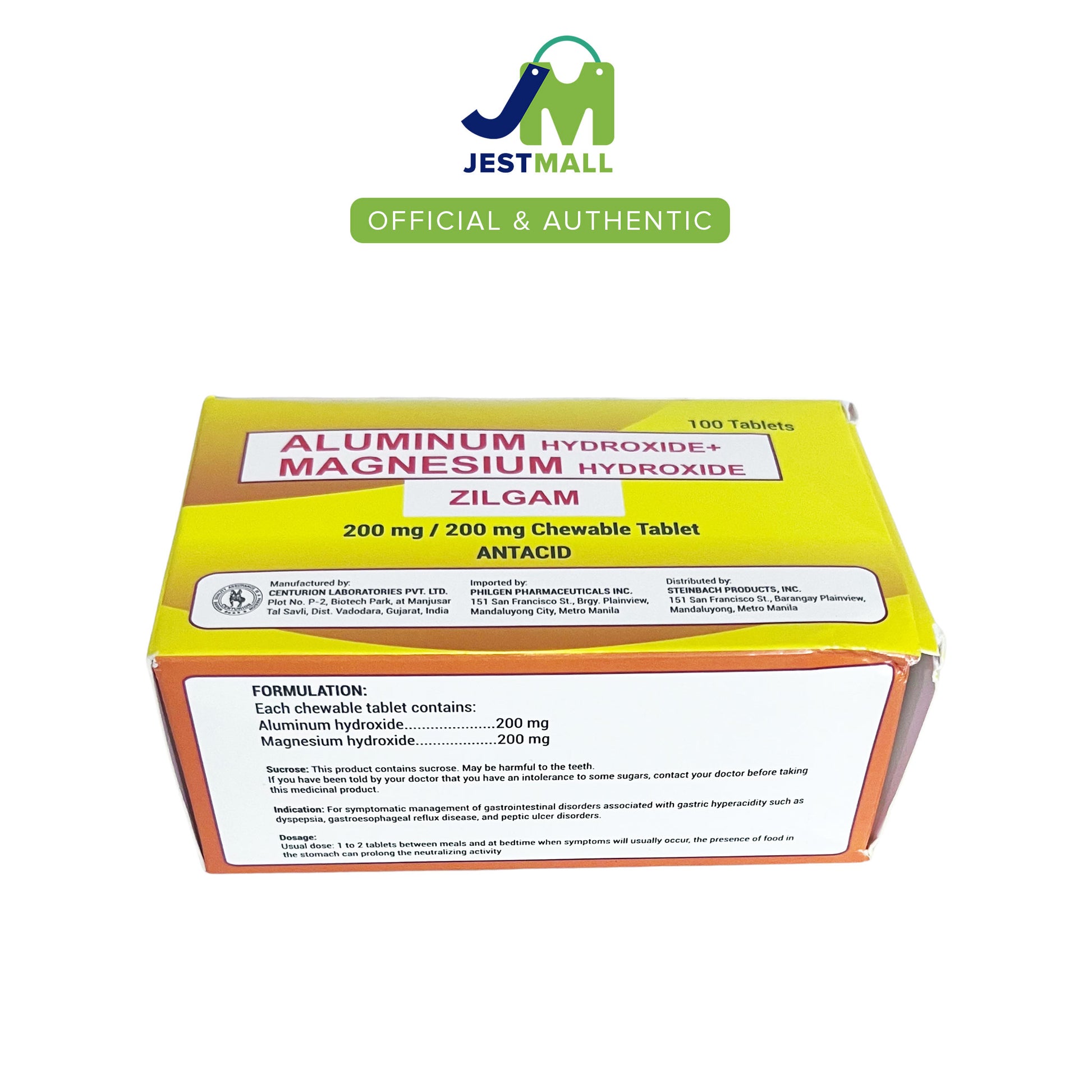 ZILGAM Aluminum Hydroxide + Magnesium Hydroxide Antacid 200mg / 200mg 100s Chewable Tablets – Digestive Support