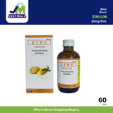 ZINLUM Zinc Mineral Syrup Orange Mango Flavor 20mg/mL 60mL